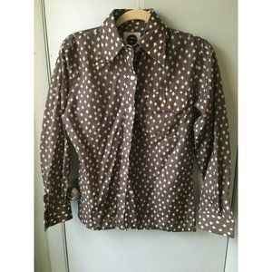 VTG 70's SASKA Skiwear Pine Tree Pattern Button front blouse Size Medium Nylon